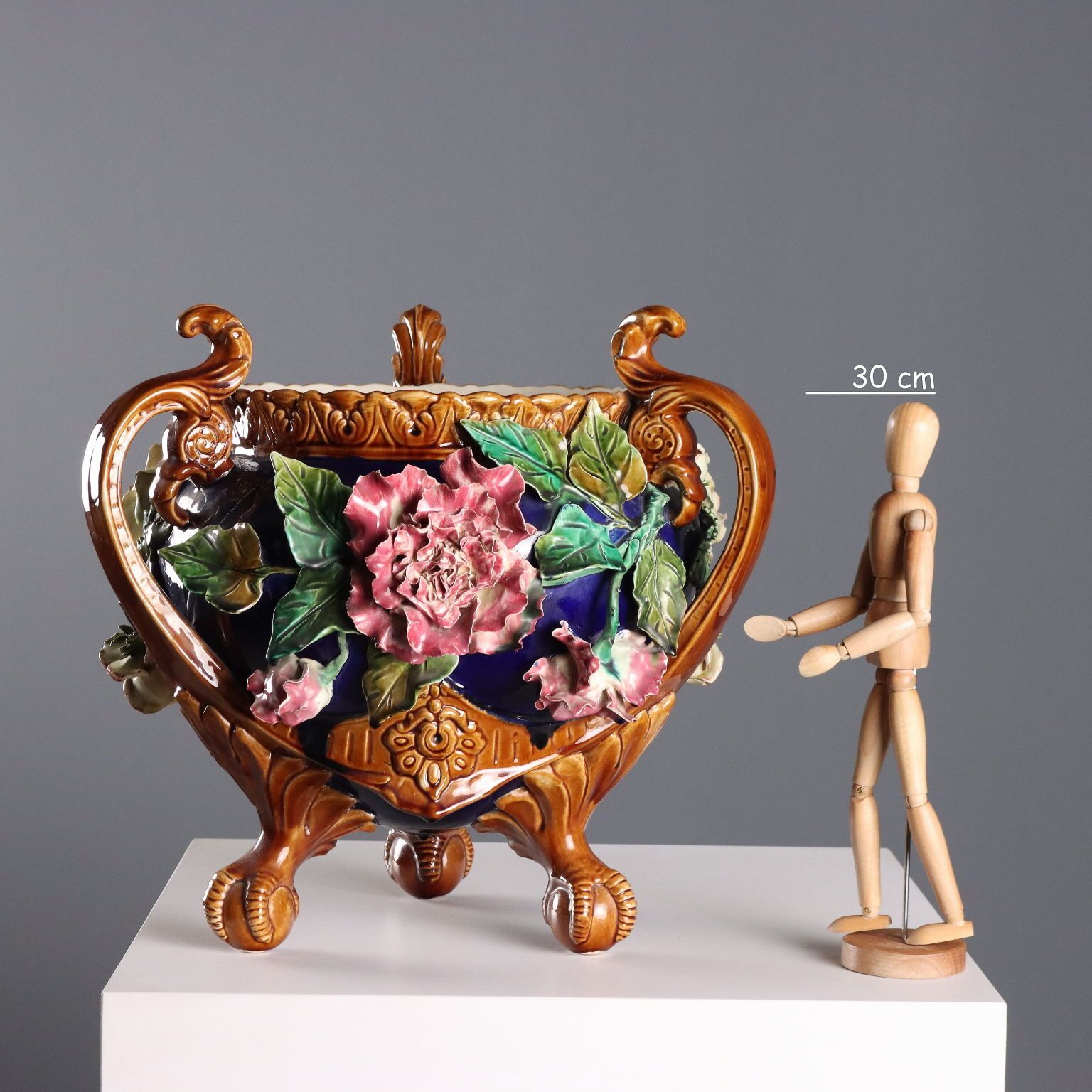 Antique Cache Pot Barbotine Ceramic Decorations Europe XX Century photo furniture