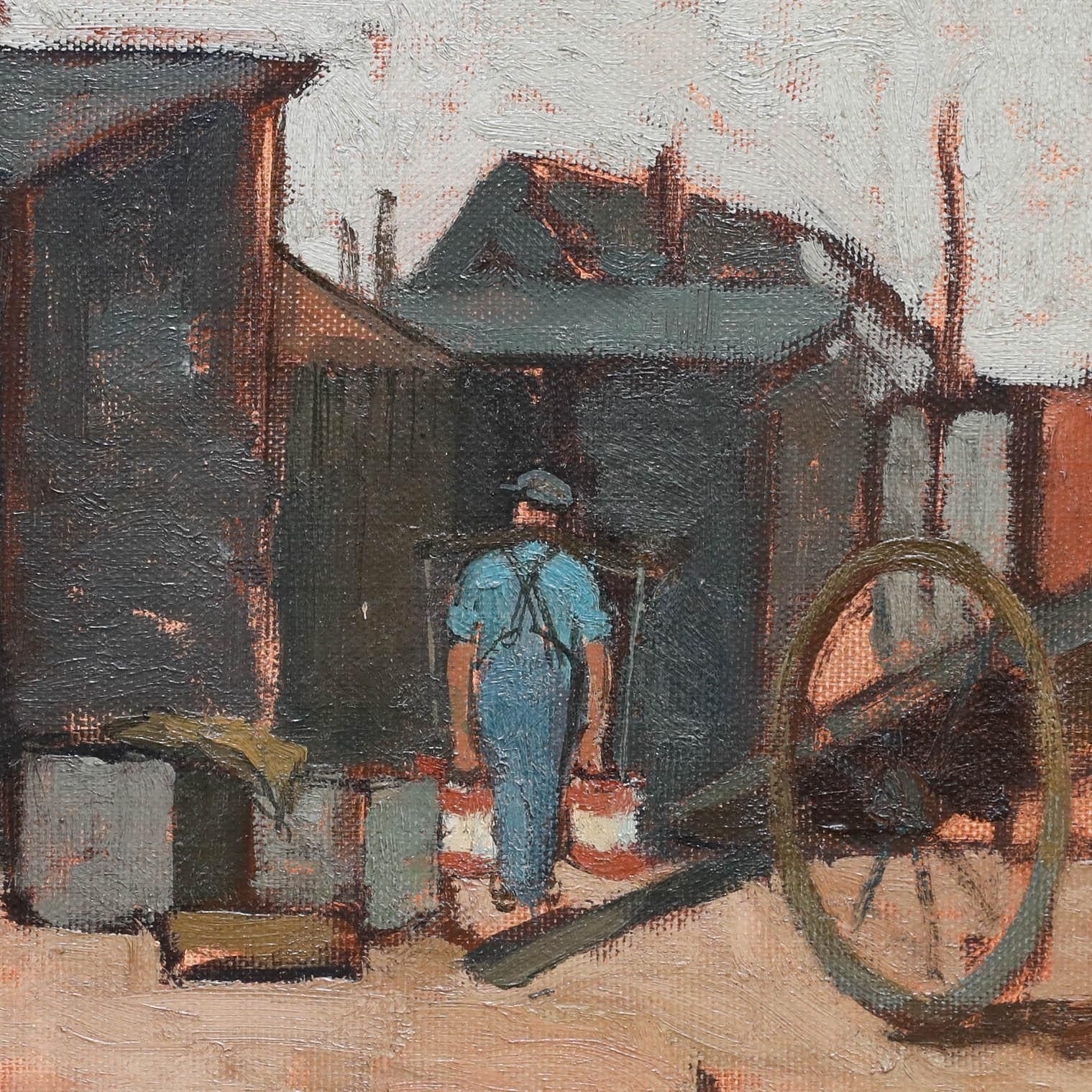 English School Early 20th Century Oil The Builder's Yard photo Art