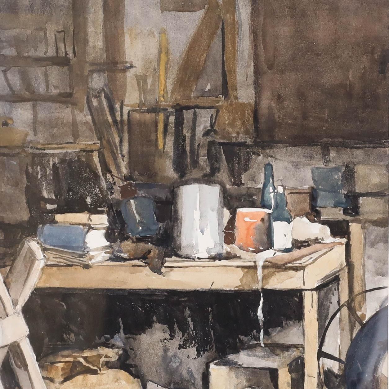 Jessie Hay Framed Mid 20th Century Watercolour, Shed Interior I photo Art