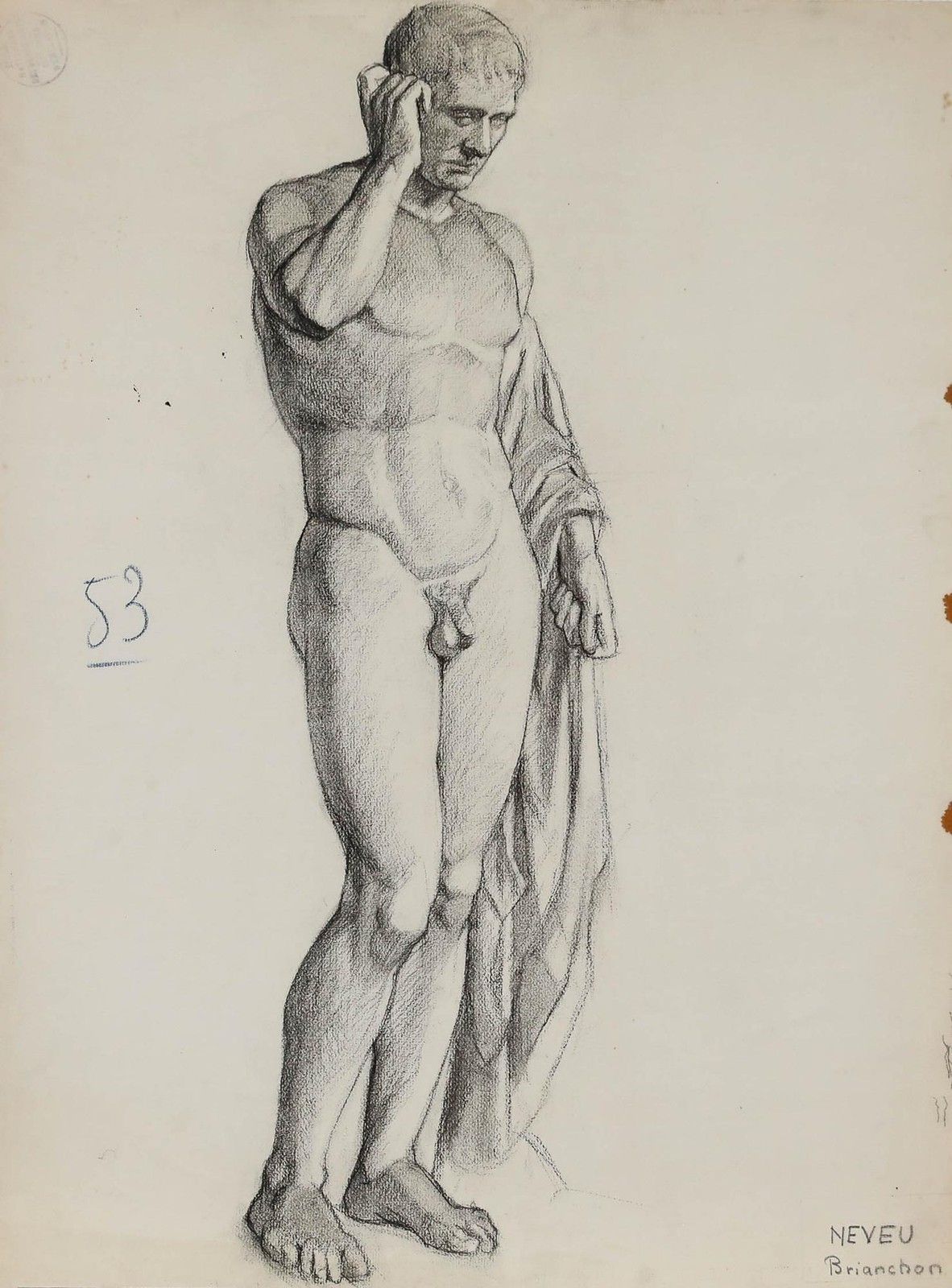 Pierre Neveu (B.1929) Mid 20th Century Graphite Drawing, Academic Study VI photo furniture
