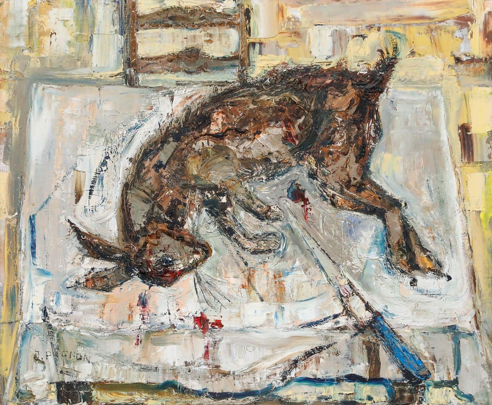 Joseph Pignon (1920 1990)  Mid 20th Century Oil, Still Life With A Hare photo furniture