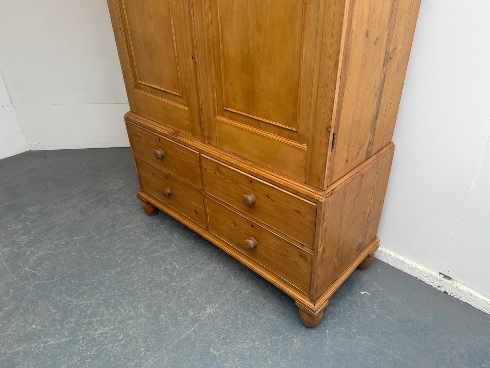 A Superb Pine Victorian Waxed 2 Piece Linen Press / Kitchen Cupboard photo furniture