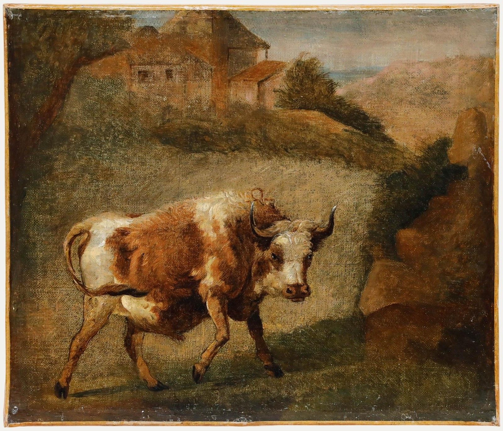 Dutch School 18th Century Oil Raging Bull
