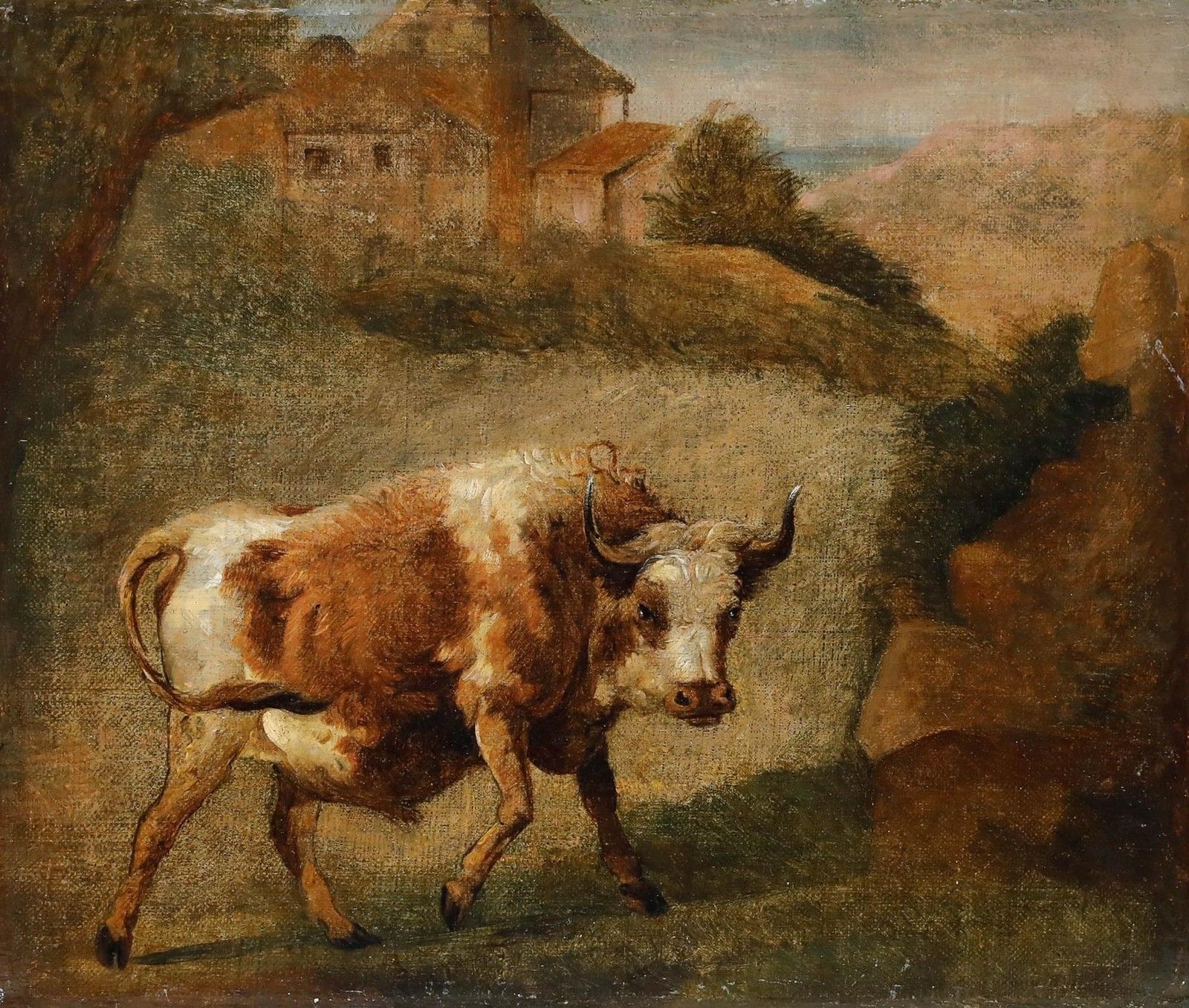 Dutch School 18th Century Oil Raging Bull photo furniture