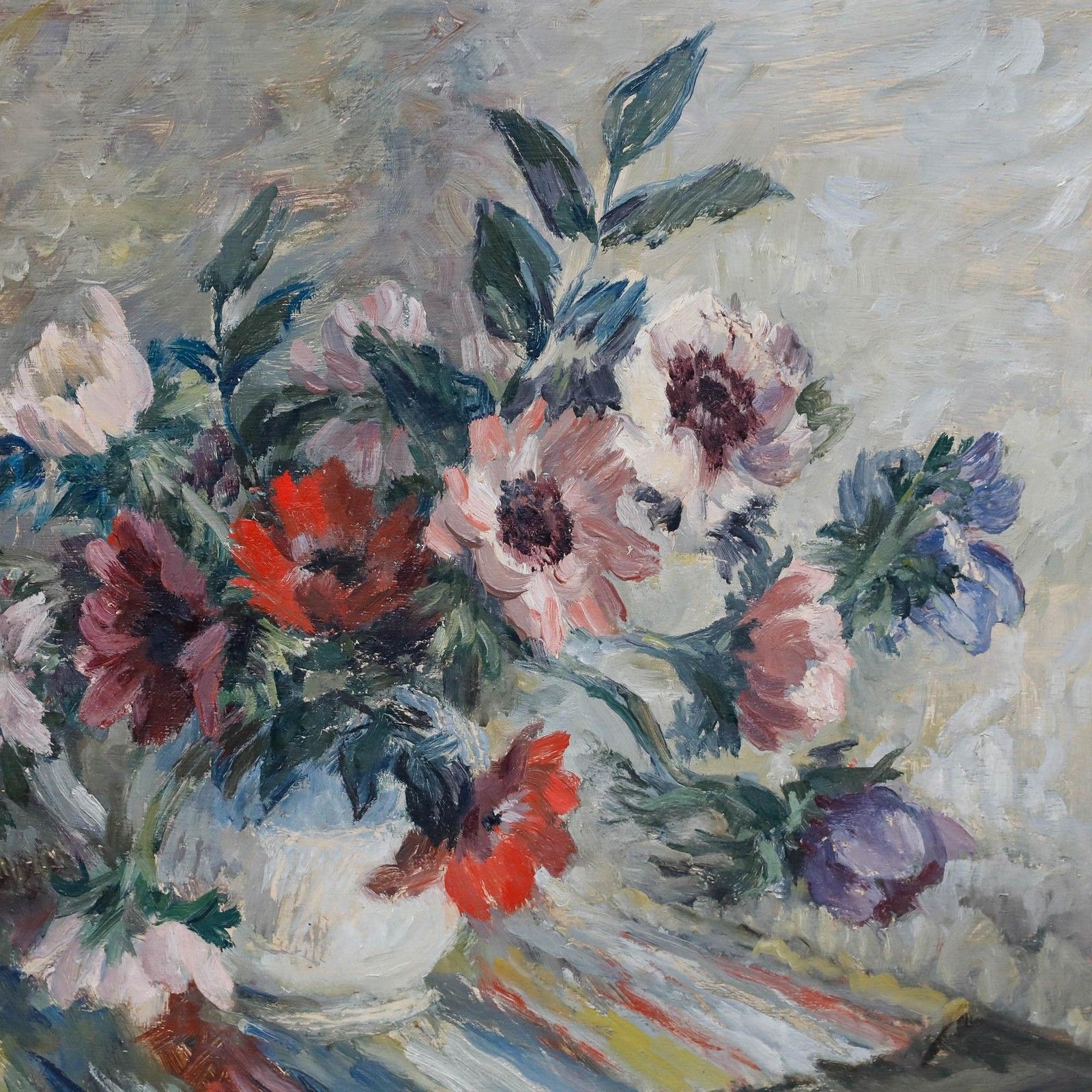 Rita Busby 20th Century Oil, Vase Of Anemones photo Art
