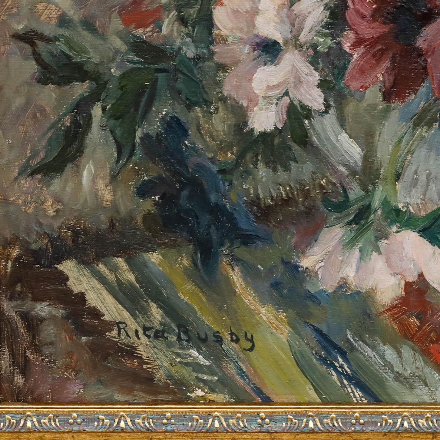 Rita Busby 20th Century Oil, Vase Of Anemones photo buy