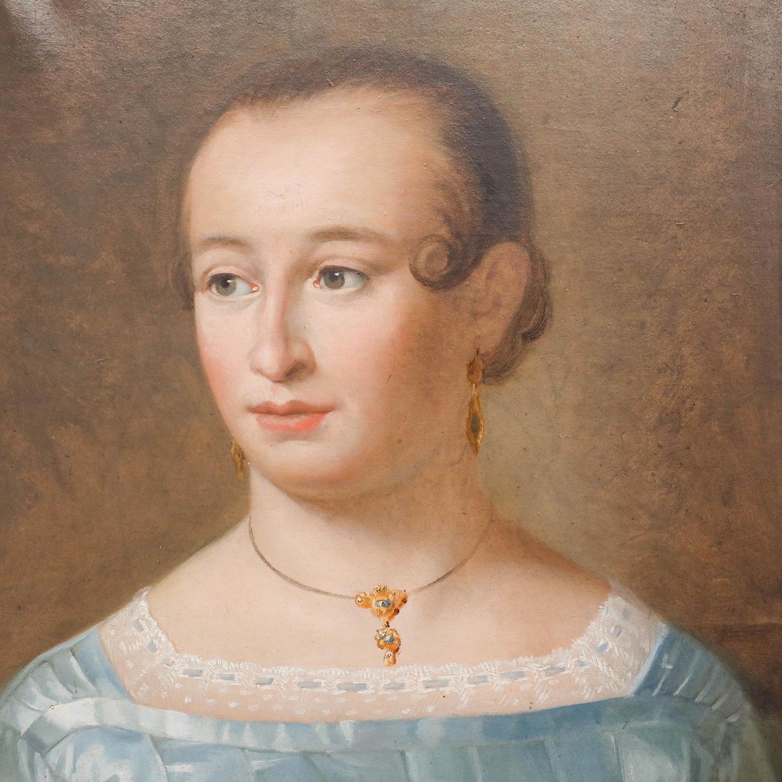 19th Century Oil Portrait Of A Lady In A Blue Dress photo Art