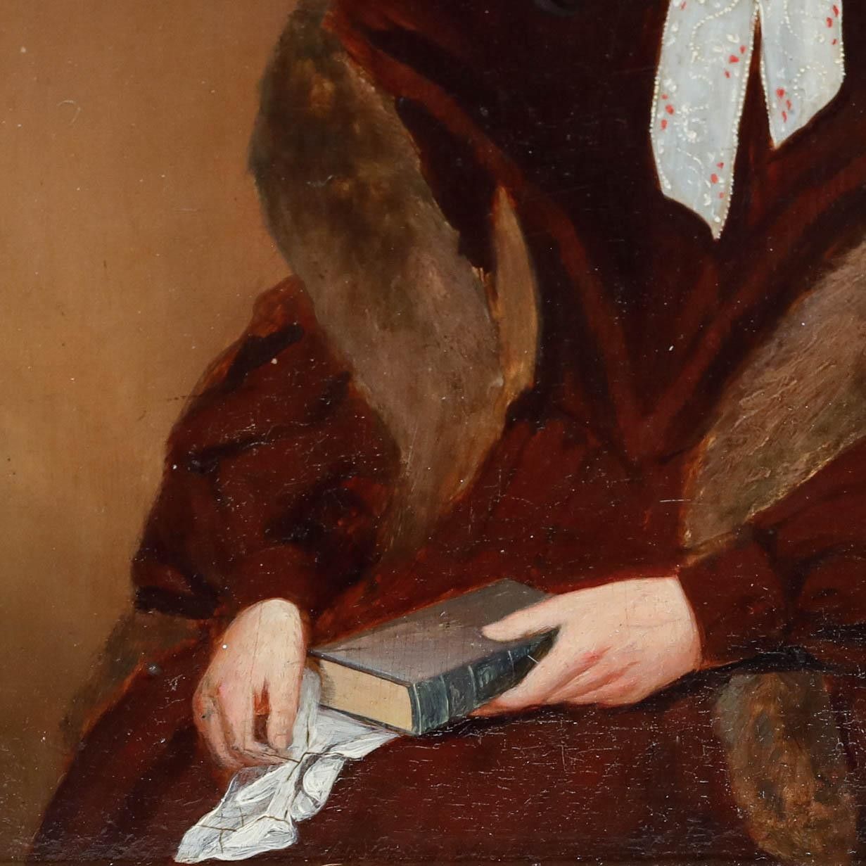 English School Mid 19th Century Oil Lady In Lace And Fur photo Art