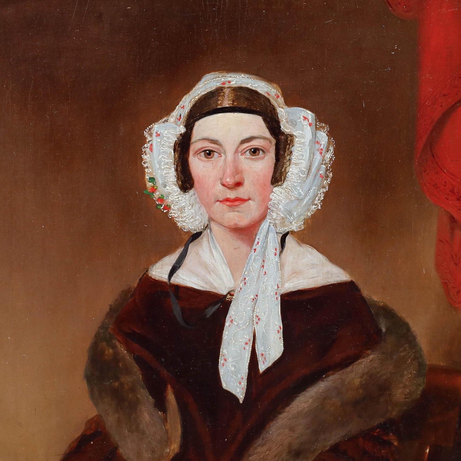 English School Mid 19th Century Oil Lady In Lace And Fur photo 650.0