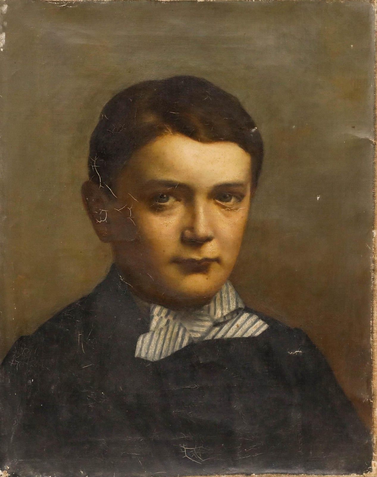 For Restoration 19th Century Oil Boy In A Striped Bow Tie photo furniture