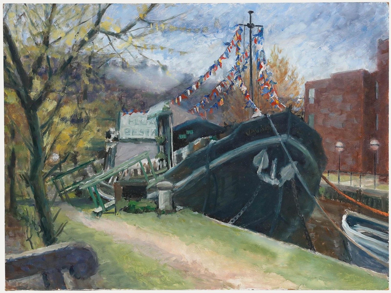 Pauline Plummer (B.1933) Mid 20th Century Oil, Restaurant Afloat