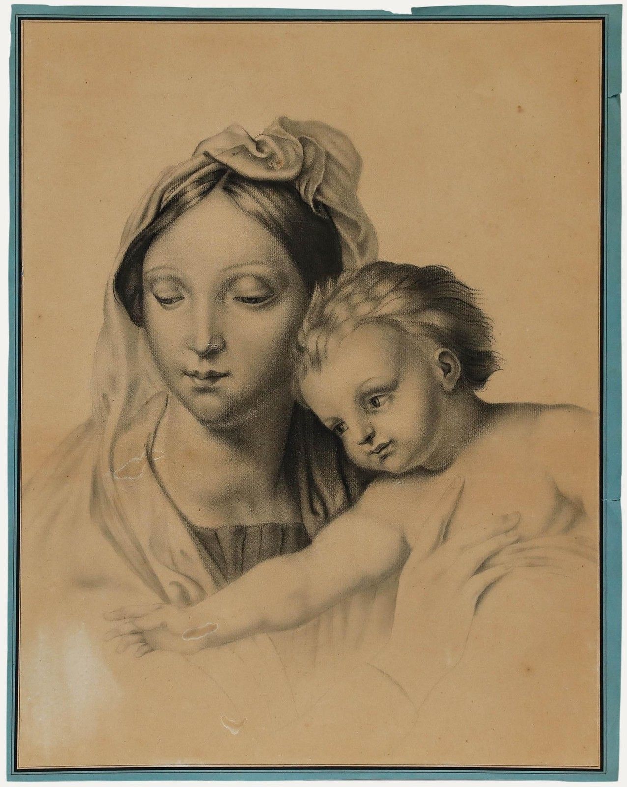 After Raphael (1483 1520) 19th Century Graphite Drawing, Madonna Of The Fish