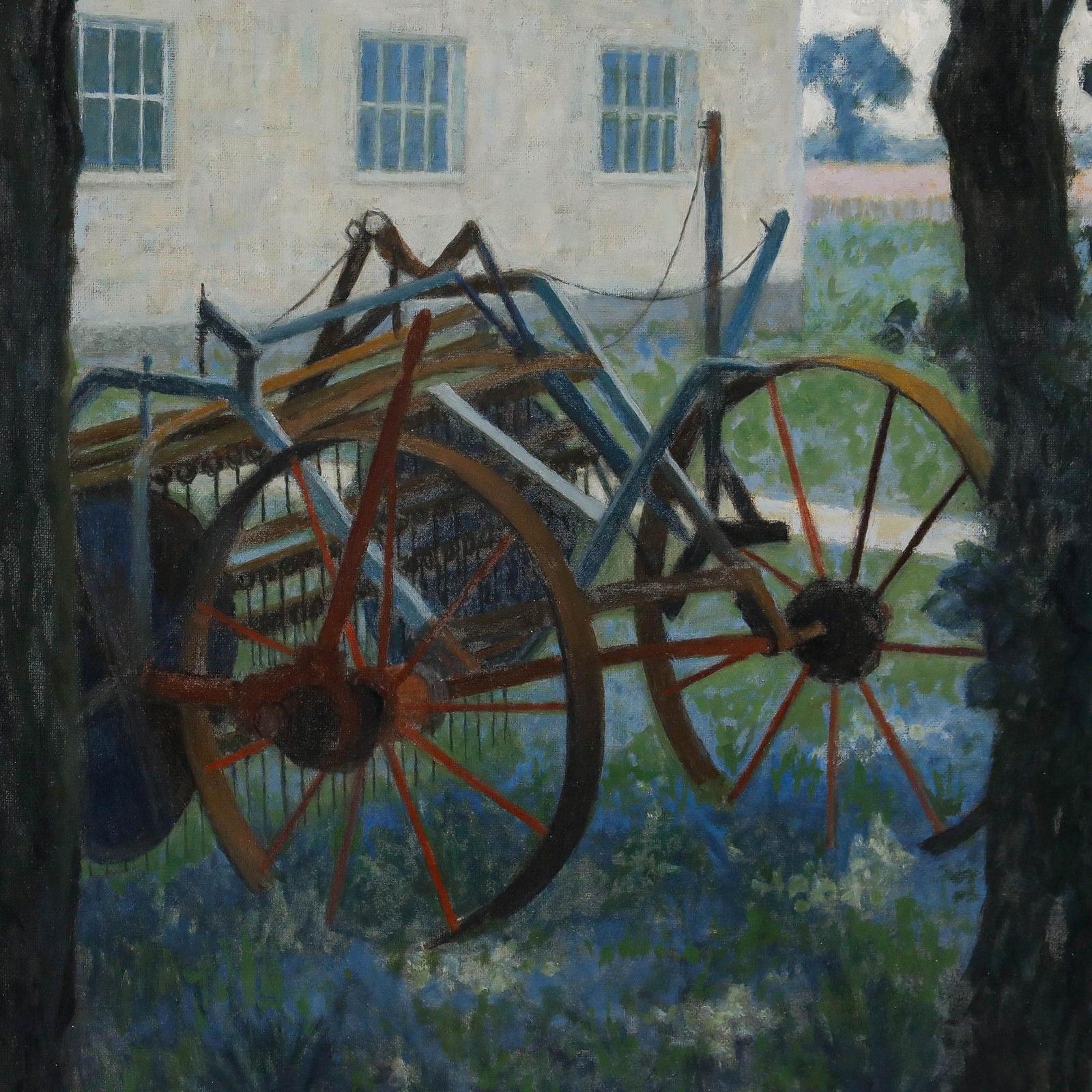 Pauline Plummer (B.1933) 20th Century Oil, Hay Rake In The Bluebells photo Art