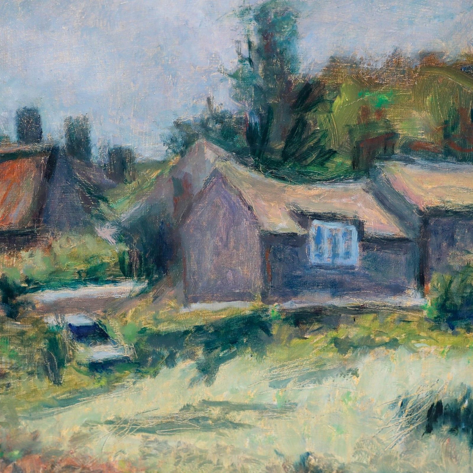 Pauline Plummer (B.1933) Contemporary Oil, A View Of The Farm photo Art