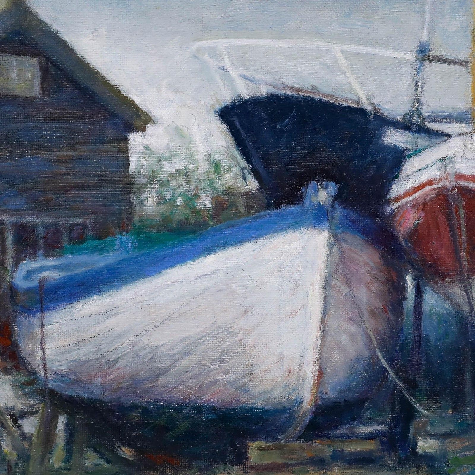 Pauline Plummer (B.1933) Contemporary Oil, Study Of Boats photo Art