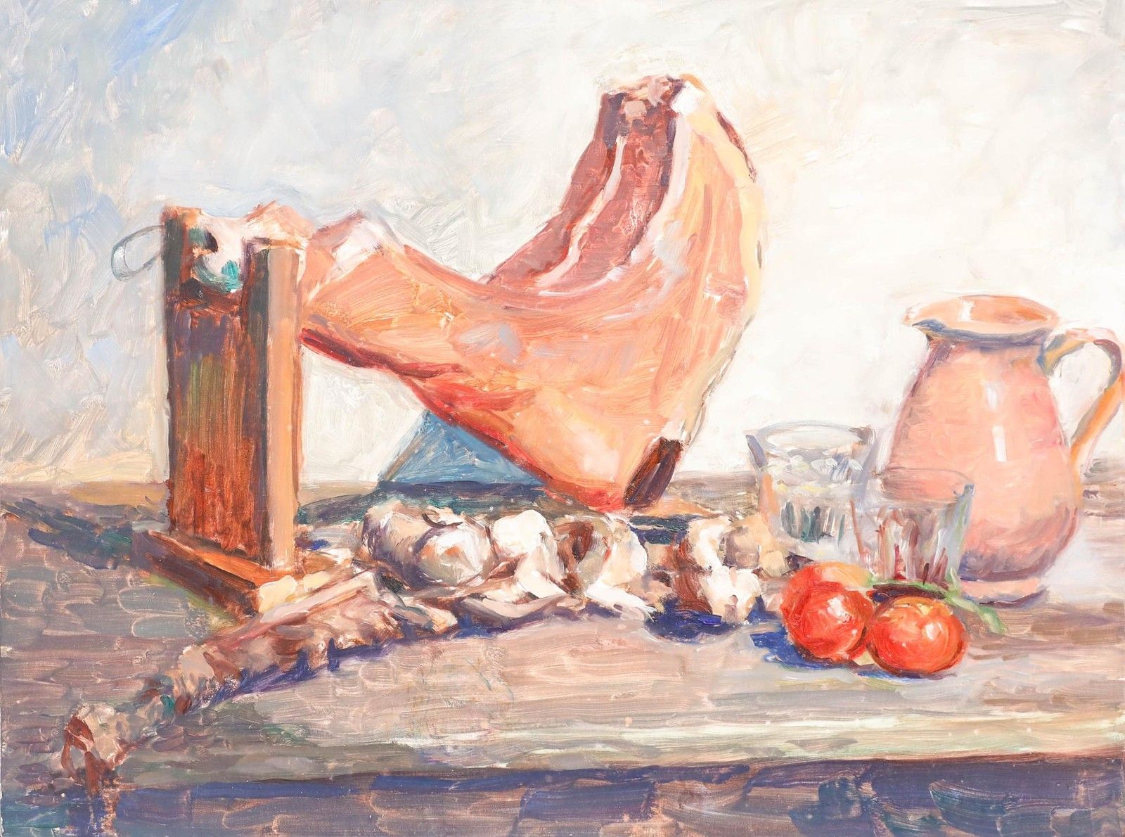 Pauline Plummer (B.1933) 20th Century Oil, Garlic, Tomatoes And Meat photo furniture