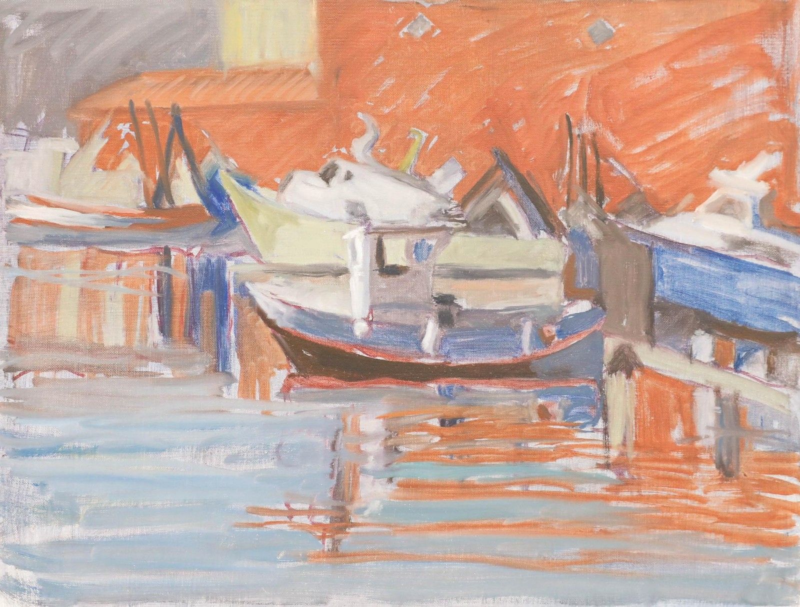 Pauline Plummer (B.1933) 20th Century Oil, Commercial Harbour photo furniture