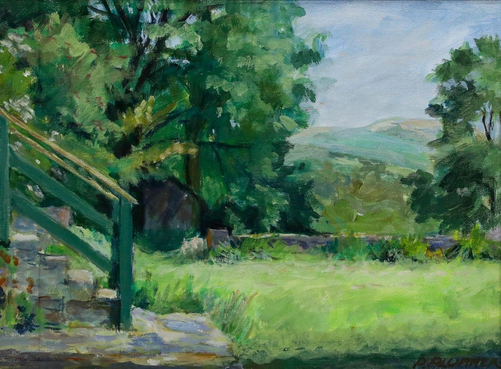 Pauline Plummer (B.1933) 20th Century Oil, Mountains From A Welsh Garden photo furniture