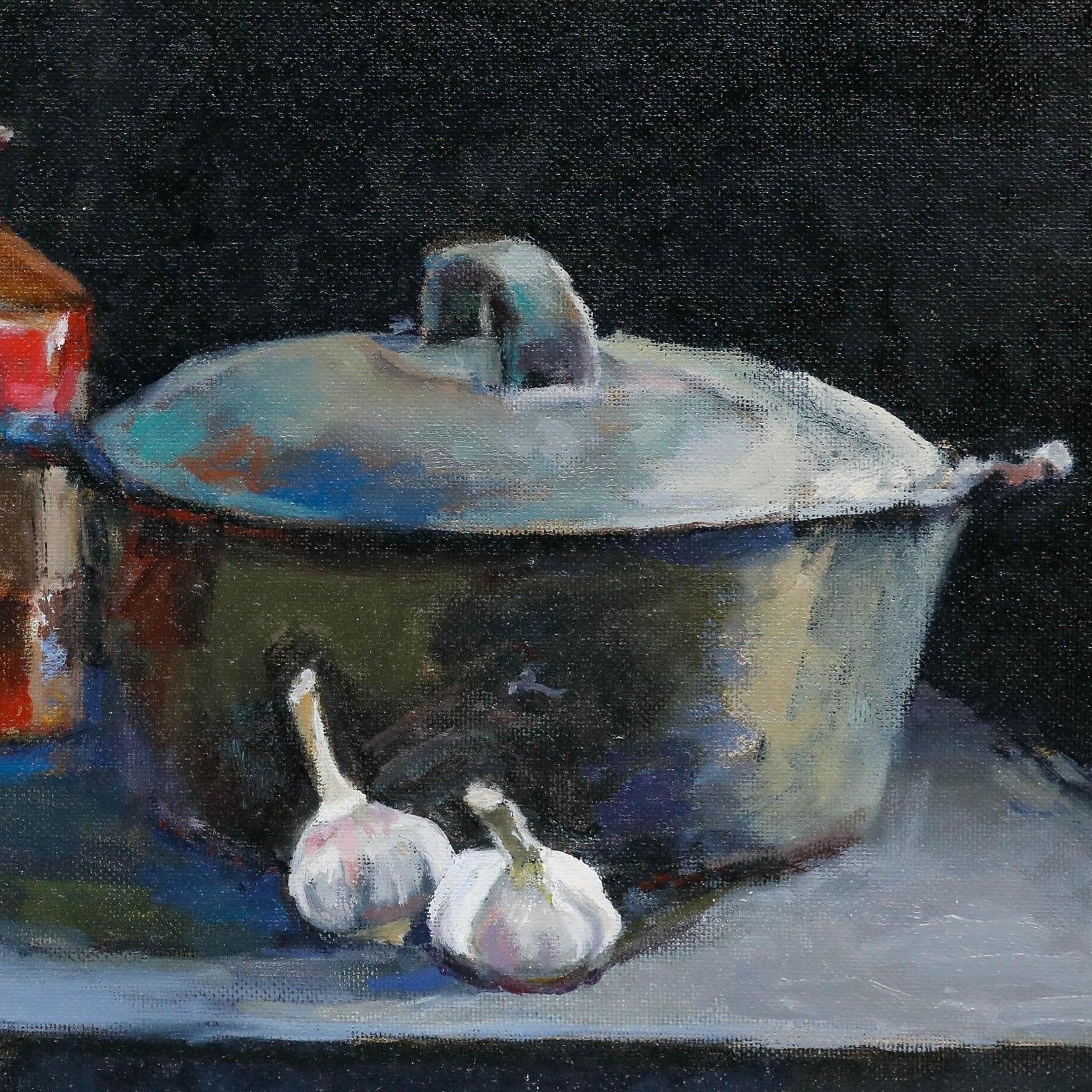 Pauline Plummer (B.1933) Framed Contemporary Oil, Crocks With Garlic photo 395.0