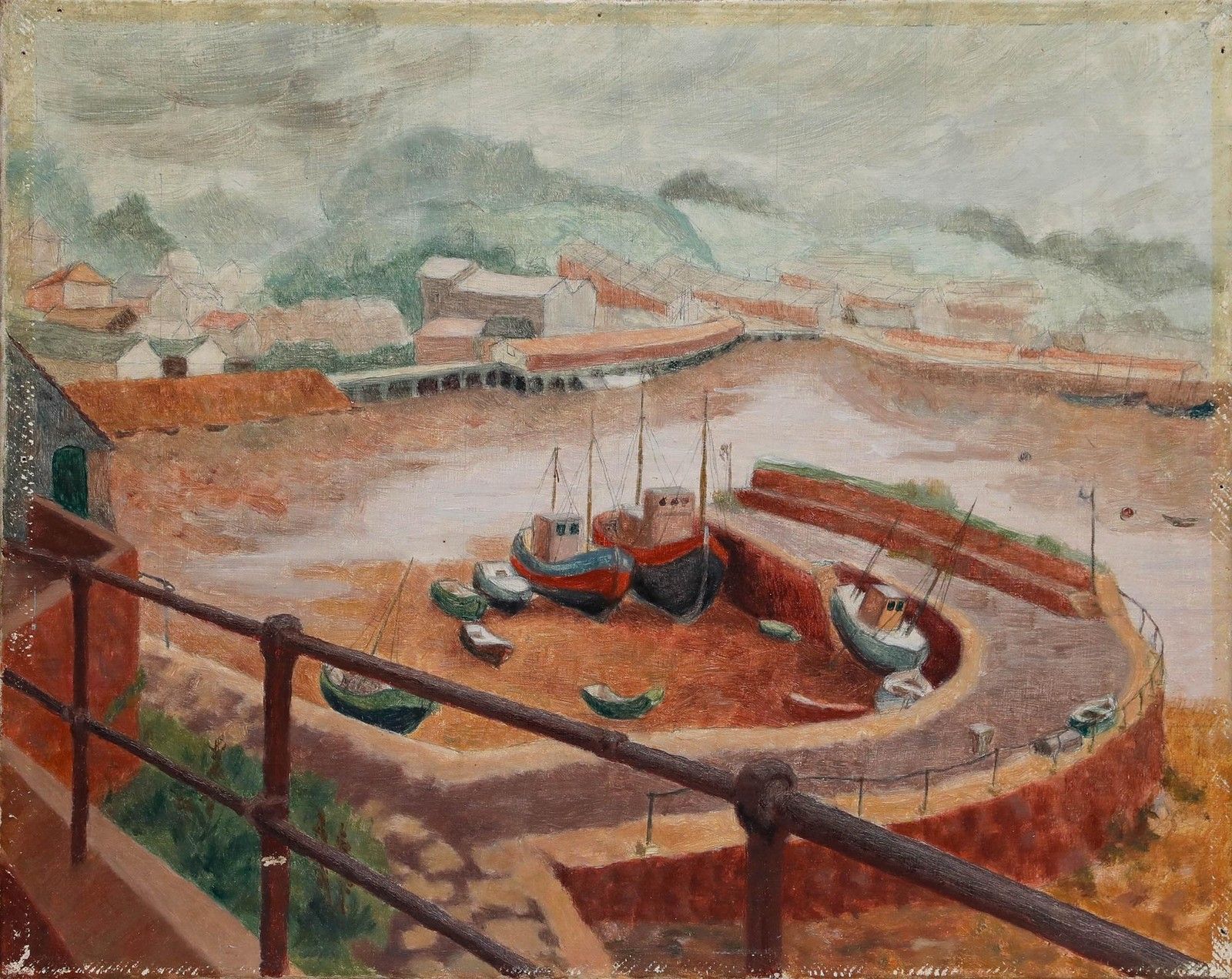 Pauline Plummer (B.1933) Mid 20th Century Oil, Cornish Harbour At Low Tide photo furniture
