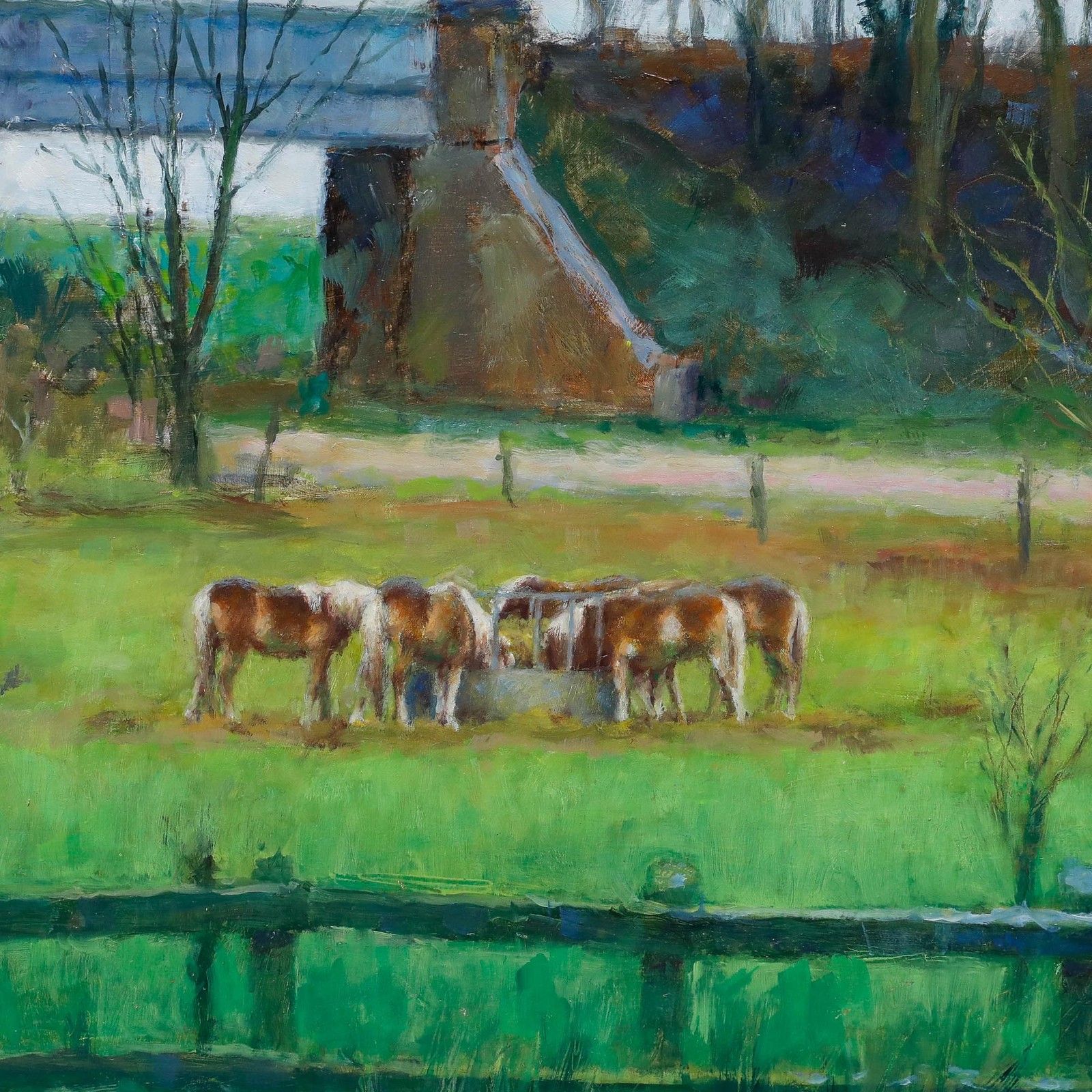 Pauline Plummer (B.1933) 2012 Oil, Haflingers At Oxnead photo Art