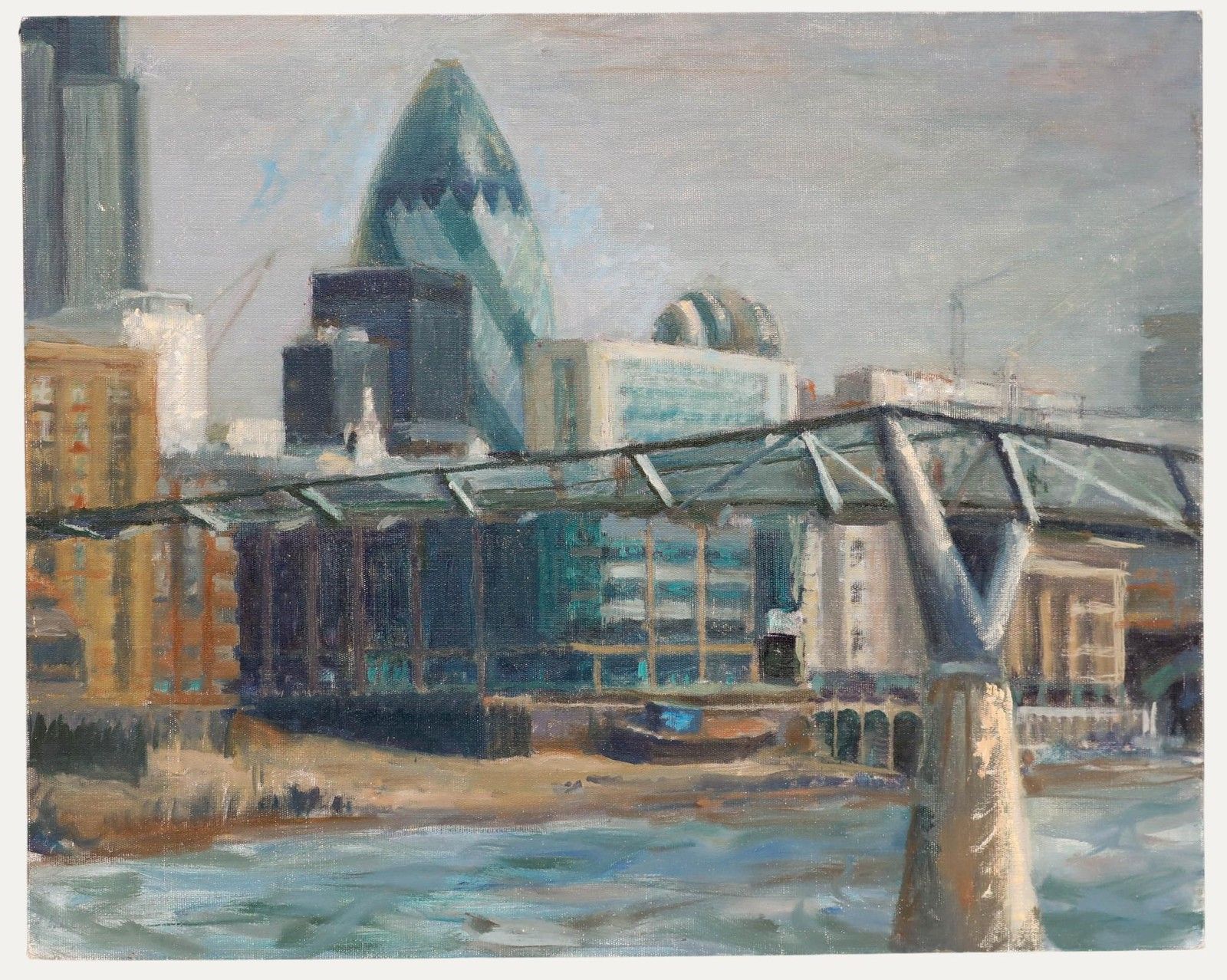 Pauline Plummer (B.1933) Contemporary Oil, A View Of The Gherkin
