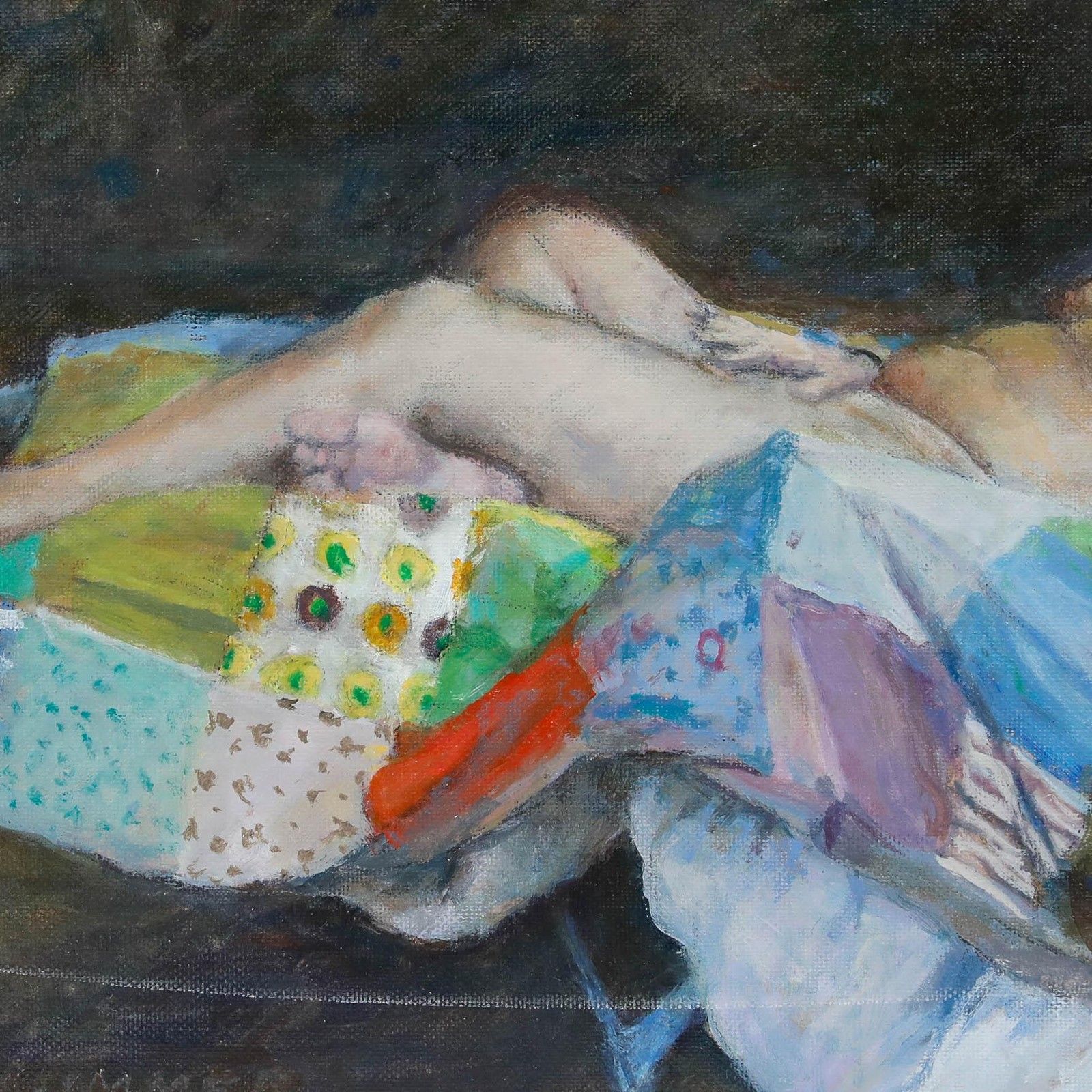 Pauline Plummer (B.1933) 20th Century Oil, The Patchwork Quilt photo Art