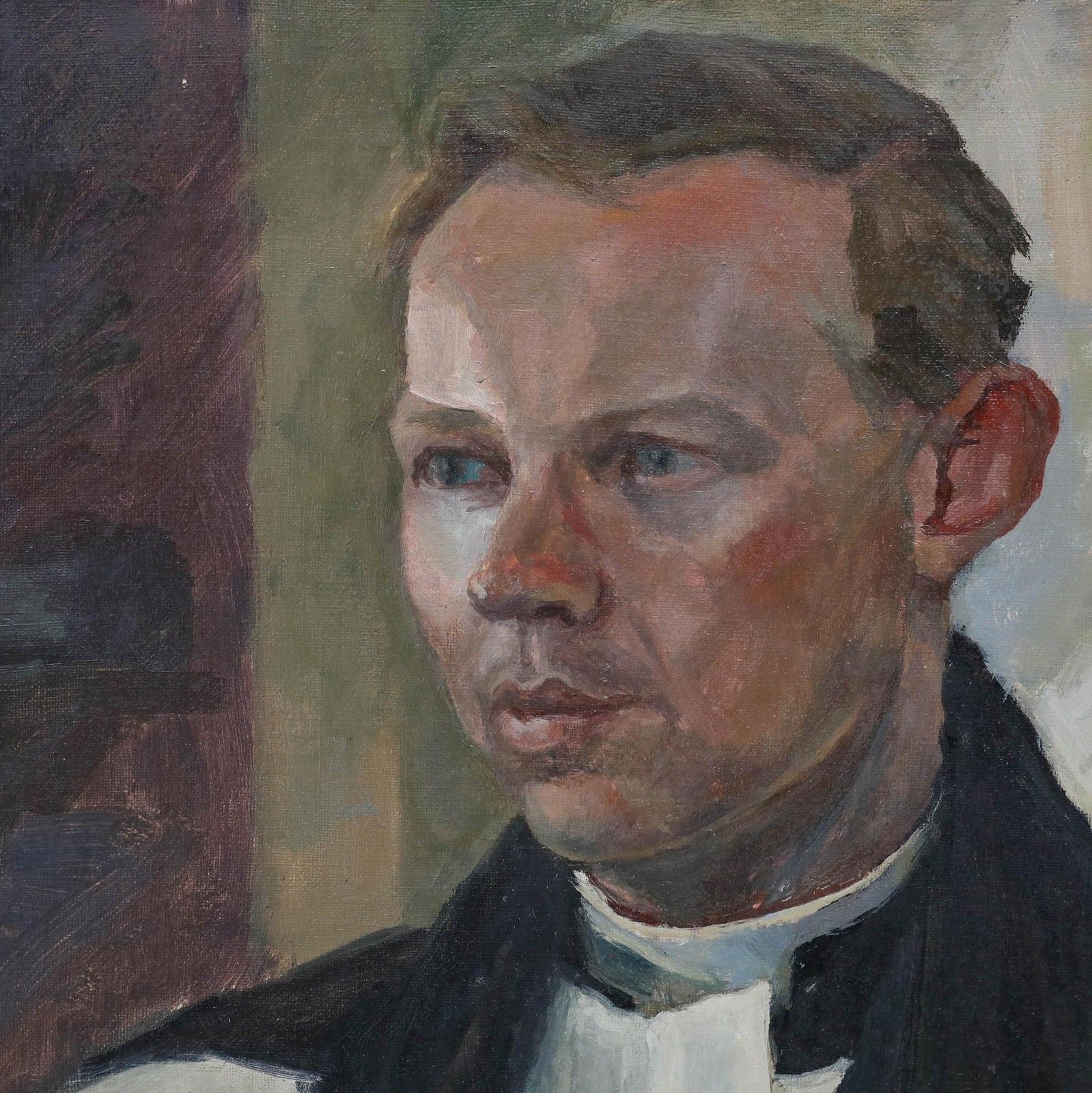Pauline Plummer (B.1933) 20th Century Oil, Portrait Of A Vicar photo Art
