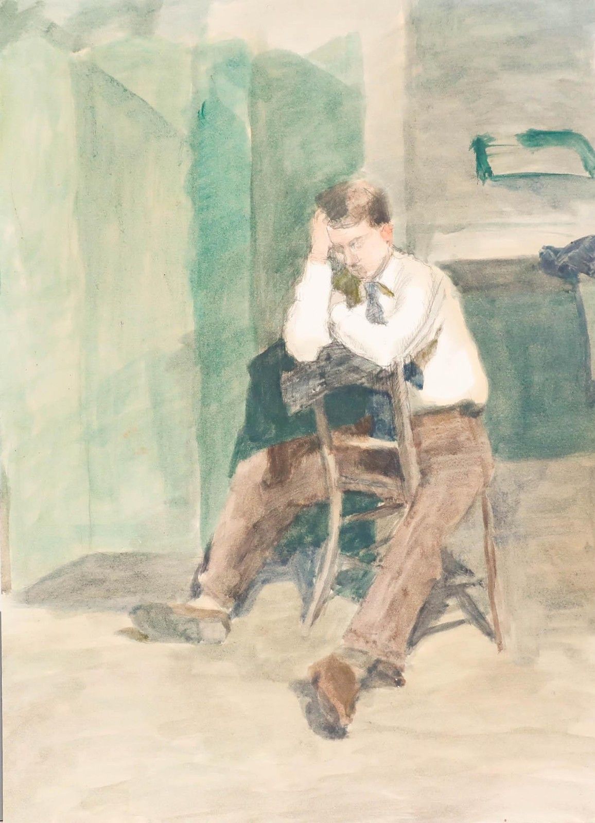 Pauline Plummer (B.1933) 20th Century Watercolour, Boy Seated photo furniture