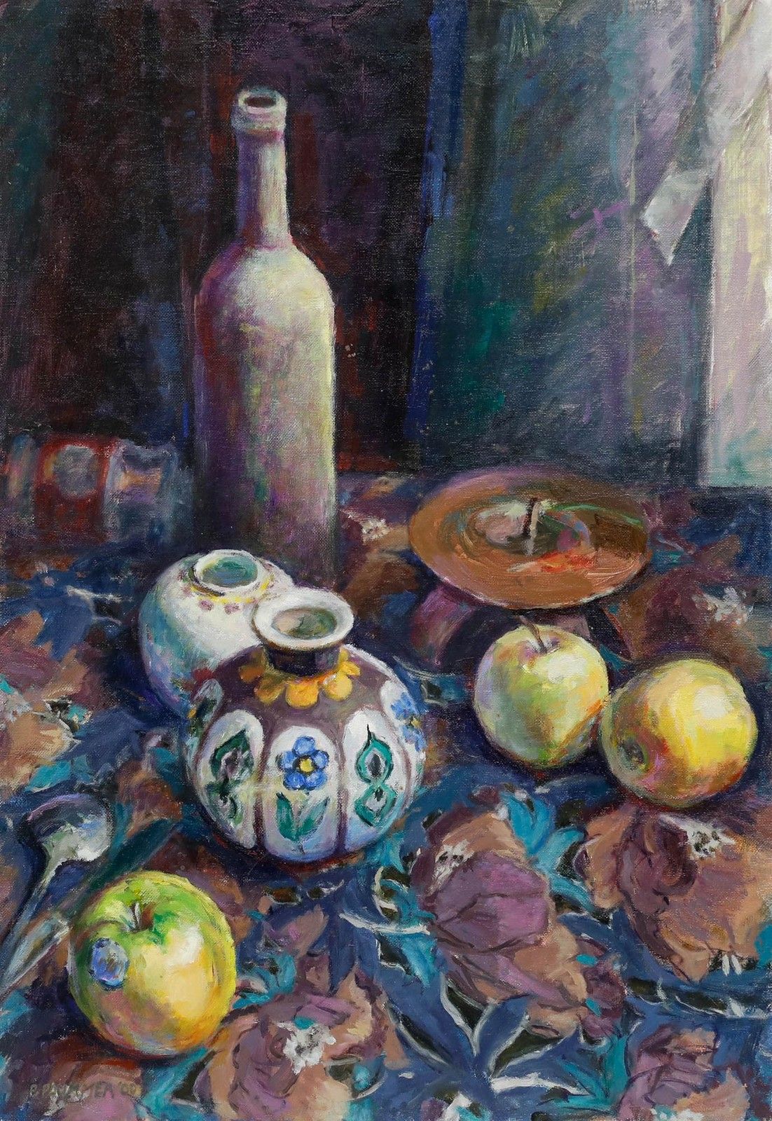 Pauline Plummer (B.1933) Contemporary Oil, Still Life Of Vessels photo furniture