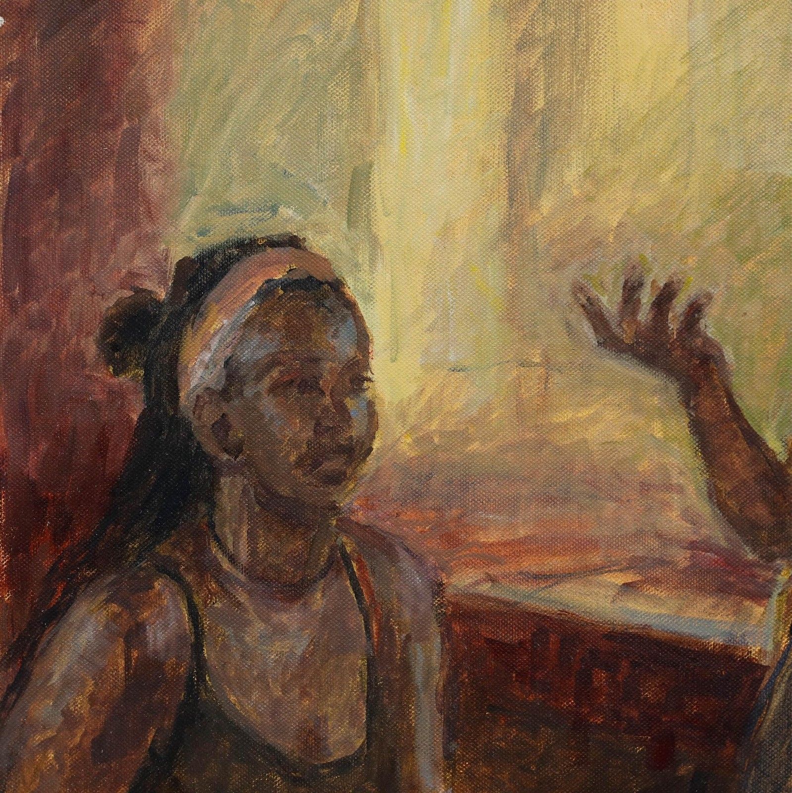 Pauline Plummer (B.1933) Contemporary Oil, A Conversation photo Art