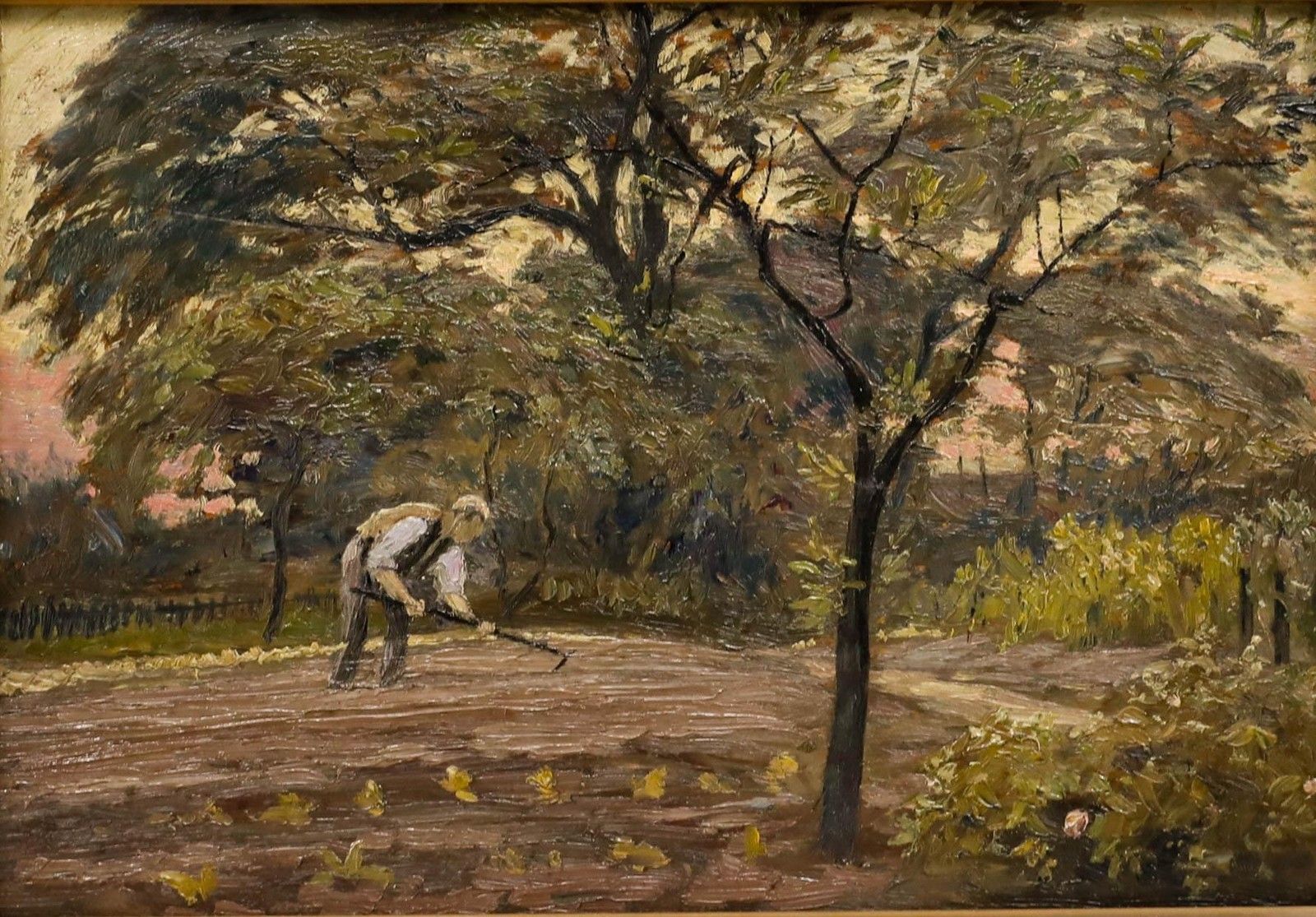 Framed Mid 20th Century Oil Raking In The Seeds photo furniture