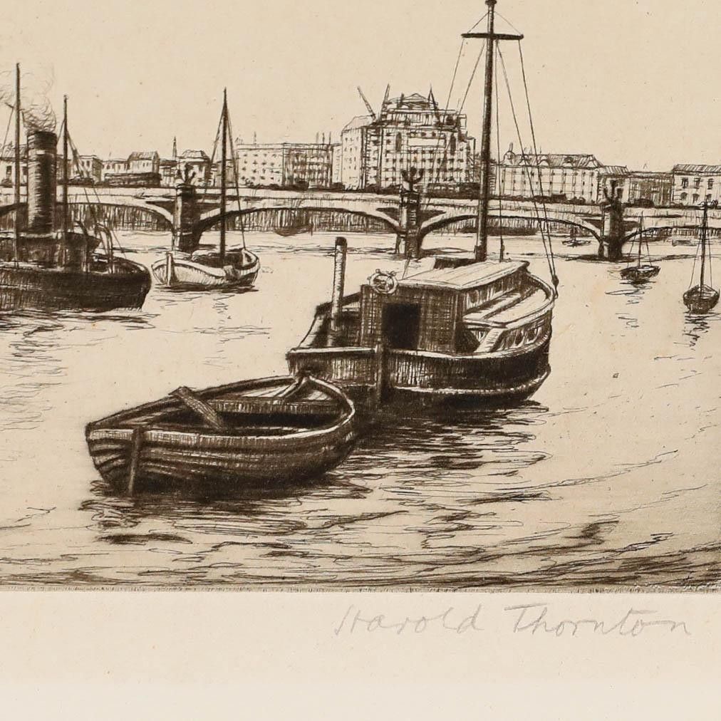 Harold Thornton (1892 1958) Early 20th Century Etching, Westminster Bridge photo Art