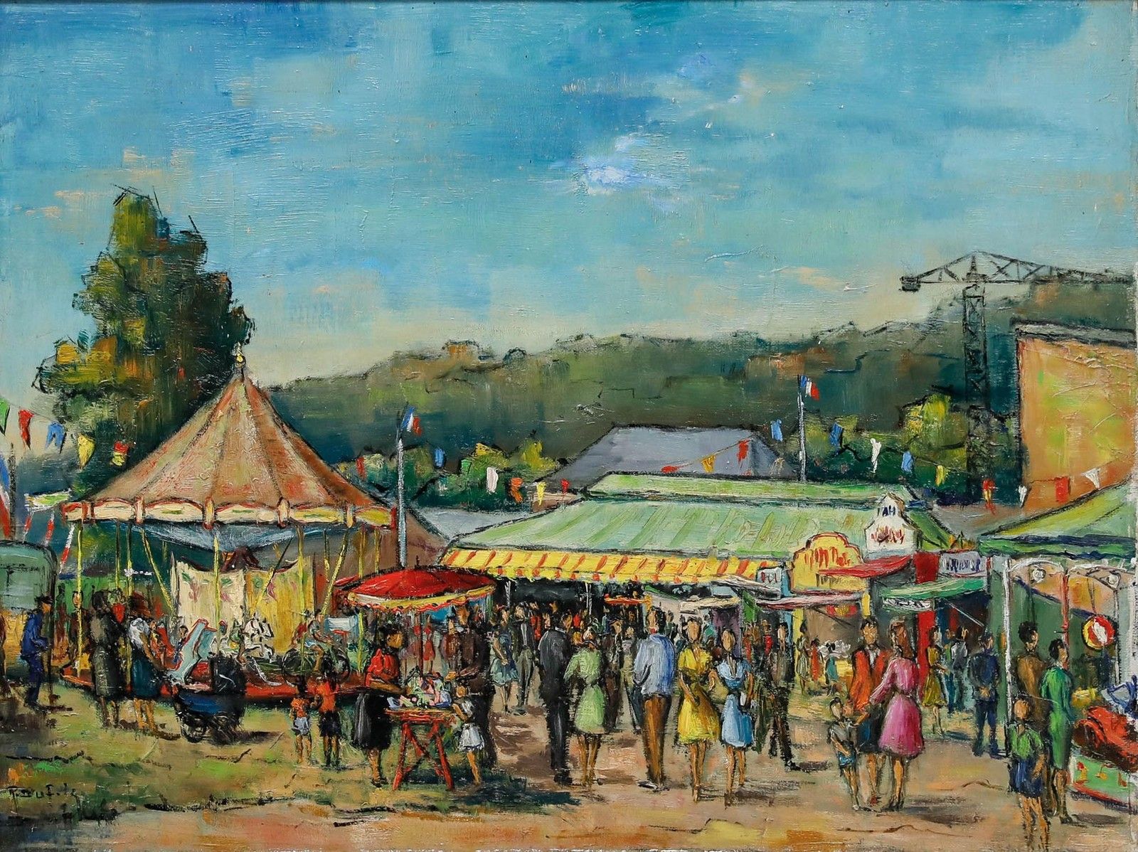 Roland Dufils (1920 1973)  Mid 20th Century Oil, Day At The Fair photo furniture