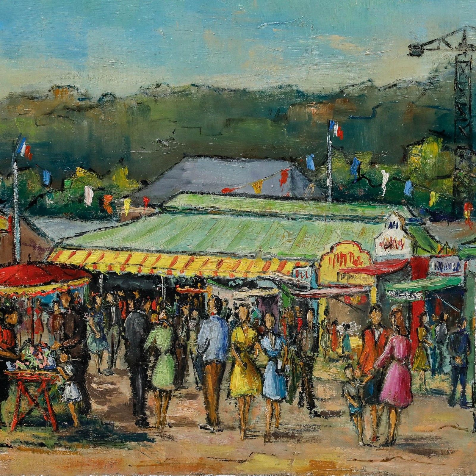 Roland Dufils (1920 1973)  Mid 20th Century Oil, Day At The Fair photo Art
