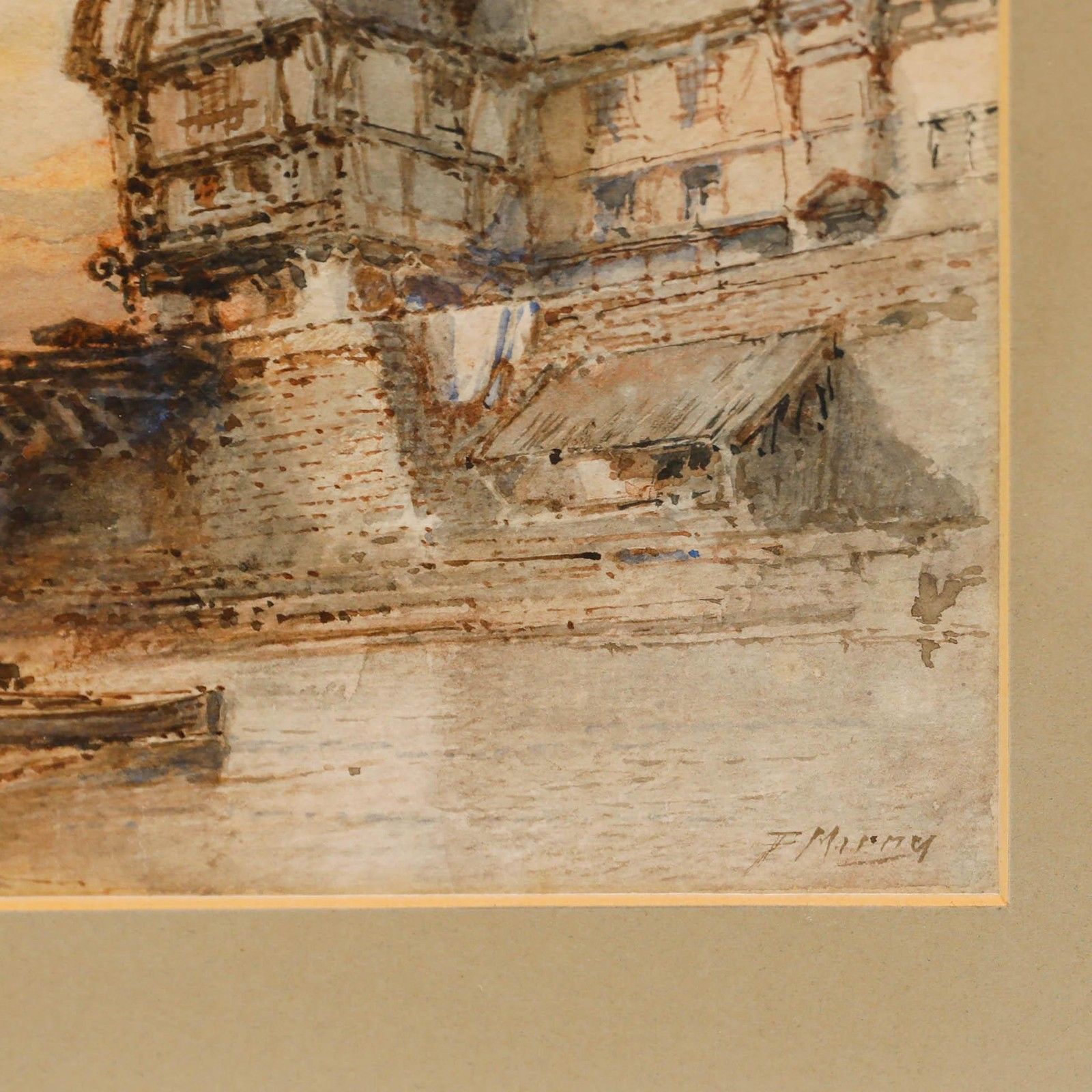 Paul Marny (1829 1914) Framed Watercolour, River Boat By The Bridge photo vinterior