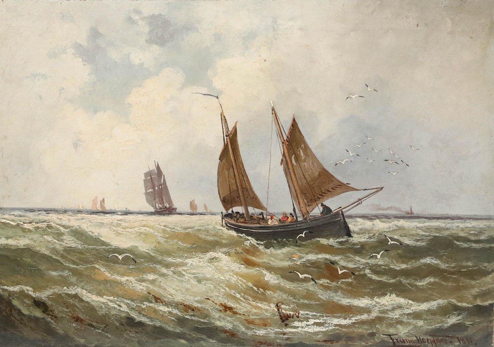 Franz Hoepfner (1853 1891) German School Oil, Braving Choppy Waters photo furniture