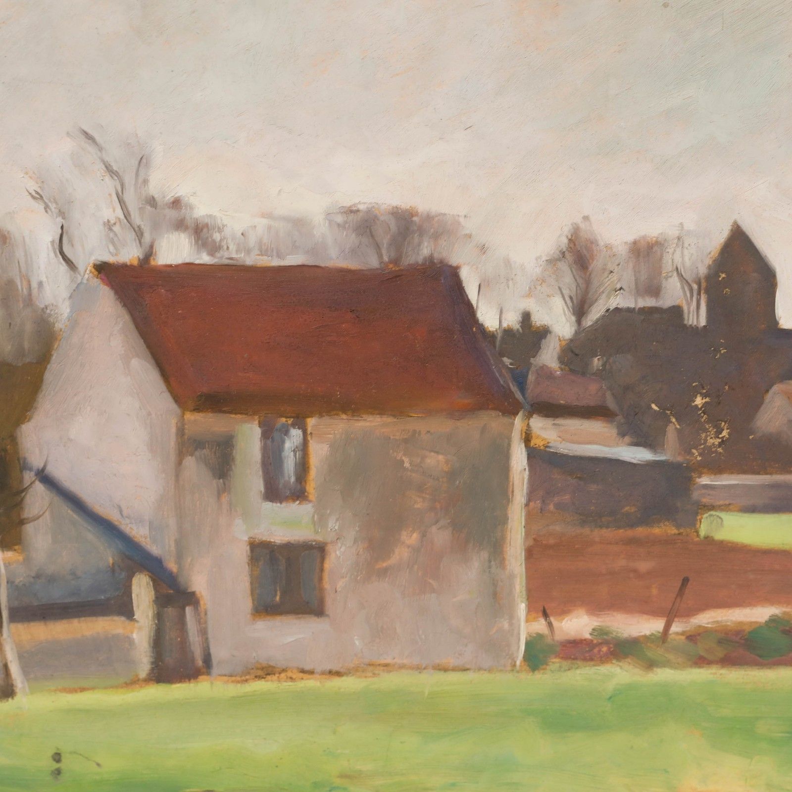 Georges Pacouil (1903 1996) 20th Century Oil, Vue De L'église Du Village photo Art