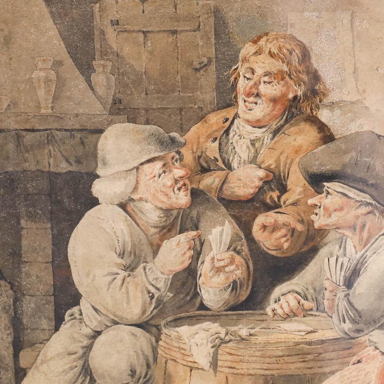 Framed Late 19th Century Watercolour A Game Of Cards photo 275.0