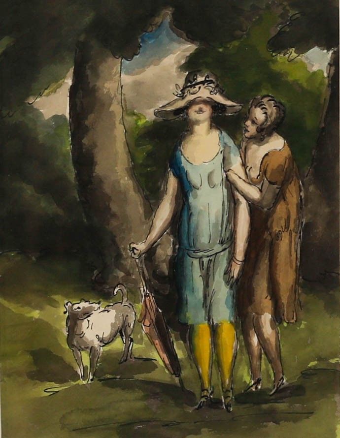 Harold Hope Read (1881 1959) Framed Watercolour, A Walk In The Park photo furniture