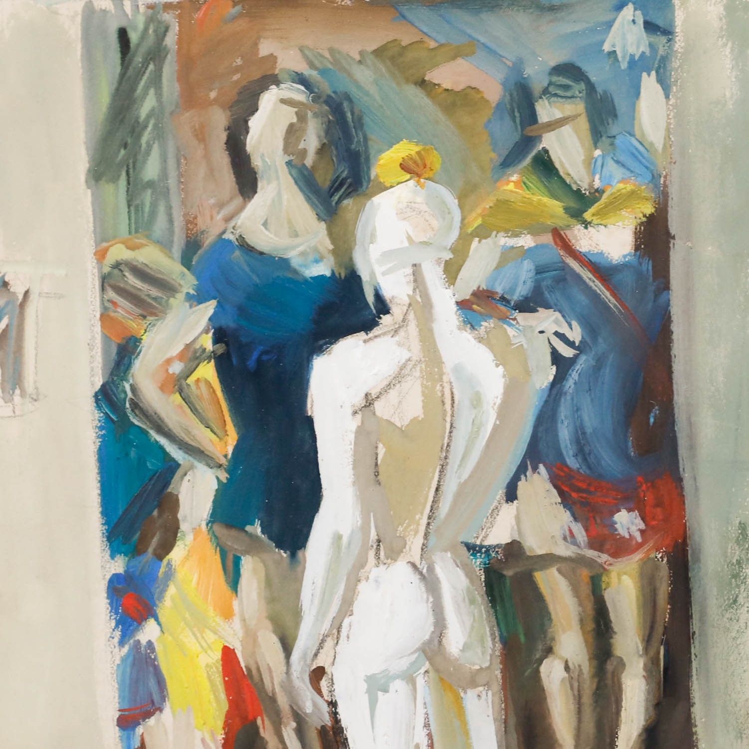 Sylviane Descarpentries (1925 2016) Contemporary Gouache, Study Of A Statue photo Art