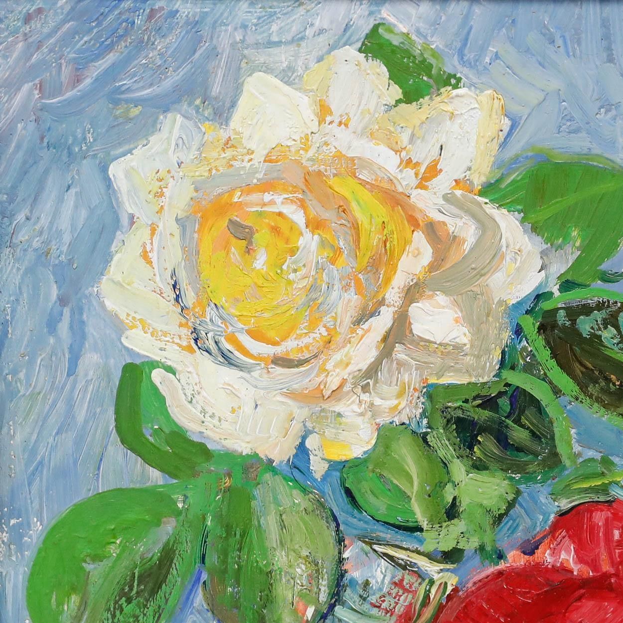 Thomas Rauer Framed Mid 20th Century Oil, Roses In A Glass Vase photo 325.0