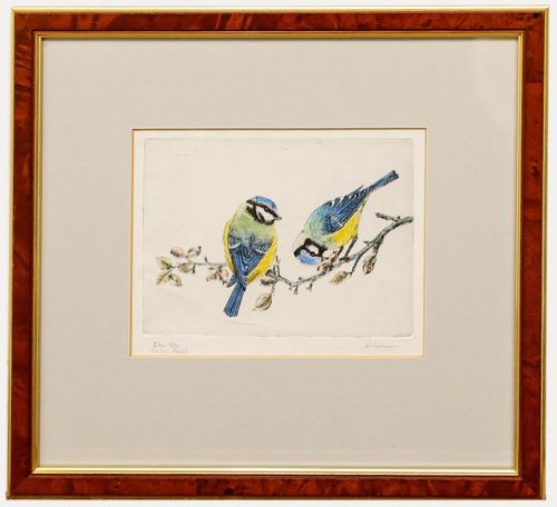 Walter Lishman (1900 1986) Framed Mid 20th Century Etching, Blue Tits