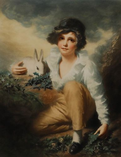 After Sir Henry Raeburn Ra Framed 1937 Mezzotint, Boy & Rabbit photo furniture