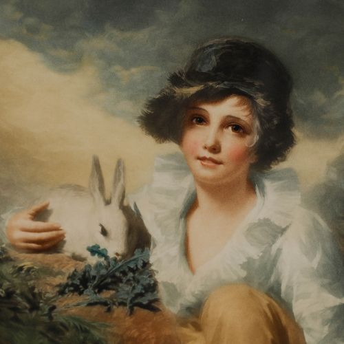 After Sir Henry Raeburn Ra Framed 1937 Mezzotint, Boy & Rabbit photo Art