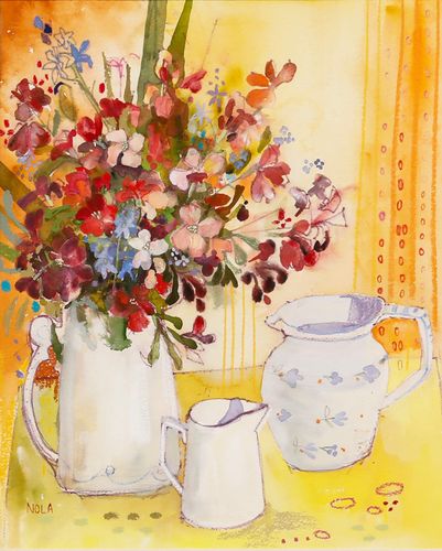 Nola Armstrong 20th Century Watercolour, Jug Of Wildflowers photo furniture