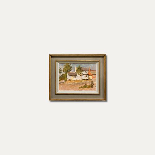 Alan Stenhouse Gourley (1909 1991) Oil, Clapboard House With The Yellow Door photo vintage