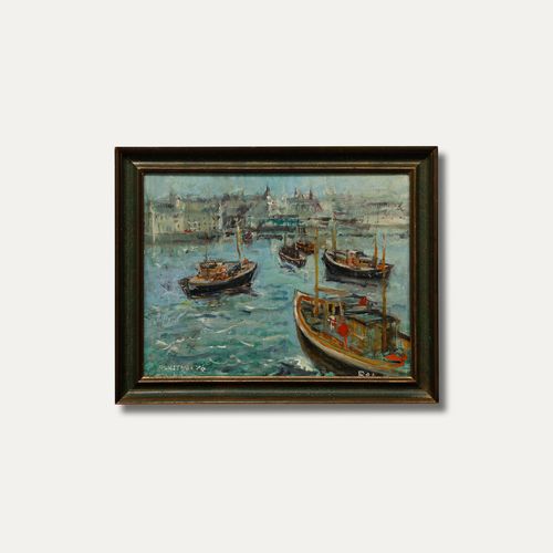 Johnston Framed 20th Century Oil, Coming In To Harbour photo buy
