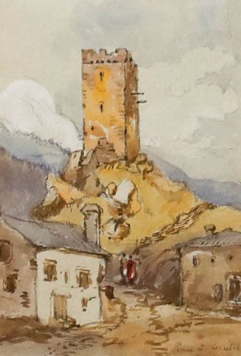 William Cave Thomas (1820 1906)  C.1842 Watercolour, Lombard Tower Hospital photo furniture
