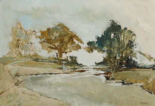 Michel Gassies Framed 20th Century Oil, Edge Of The Loire photo furniture